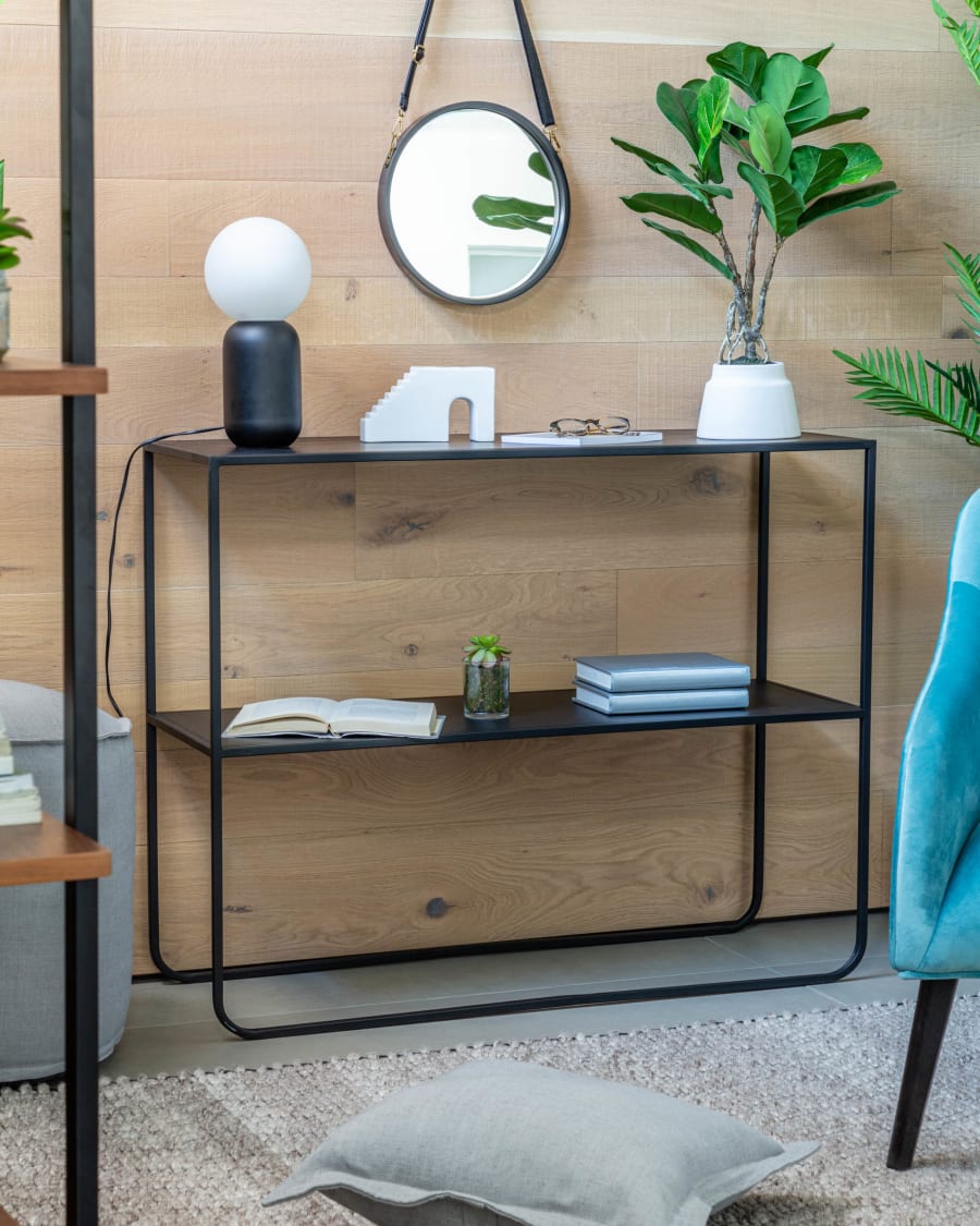 Raintree MDF and faux leather mirror in black, Ø 30 cm
