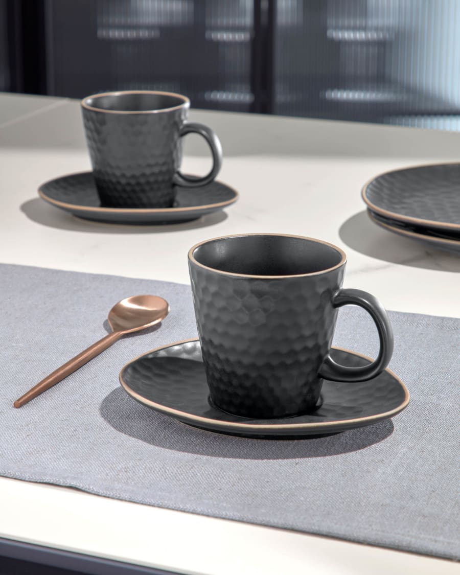 Κούπα καφέ και πιατάκι Manami, κεραμικό μαύρο