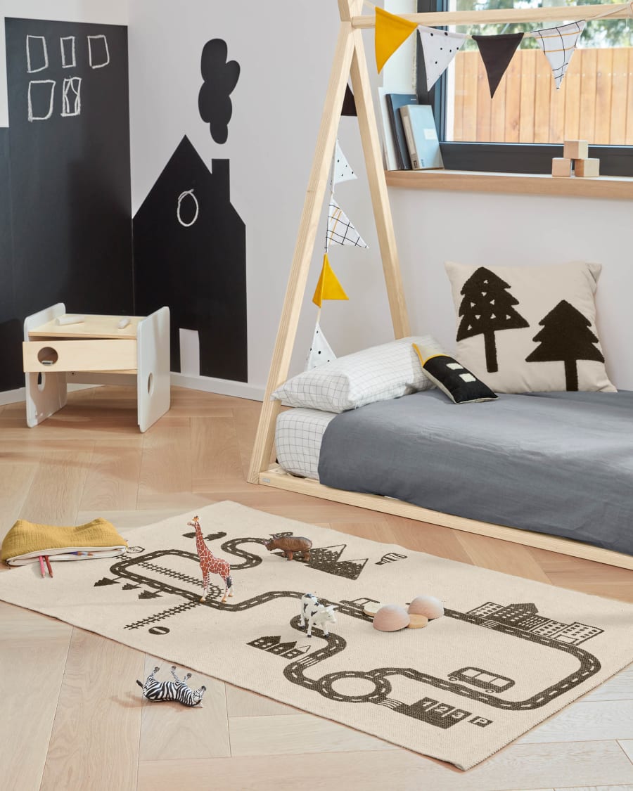 Nisi 100% organic cotton (GOTS) rug in beige and black 75 x 120 cm