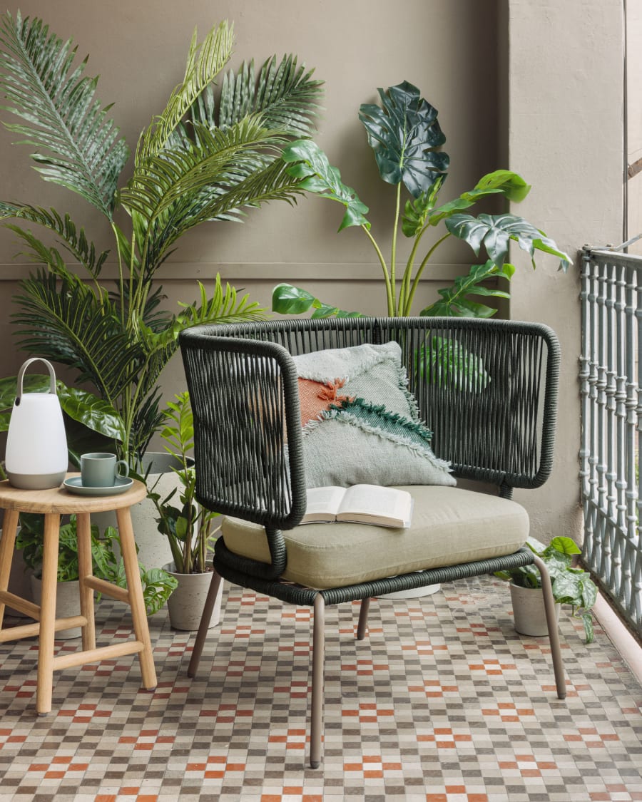Nadin armchair in green cord with galvanised steel legs