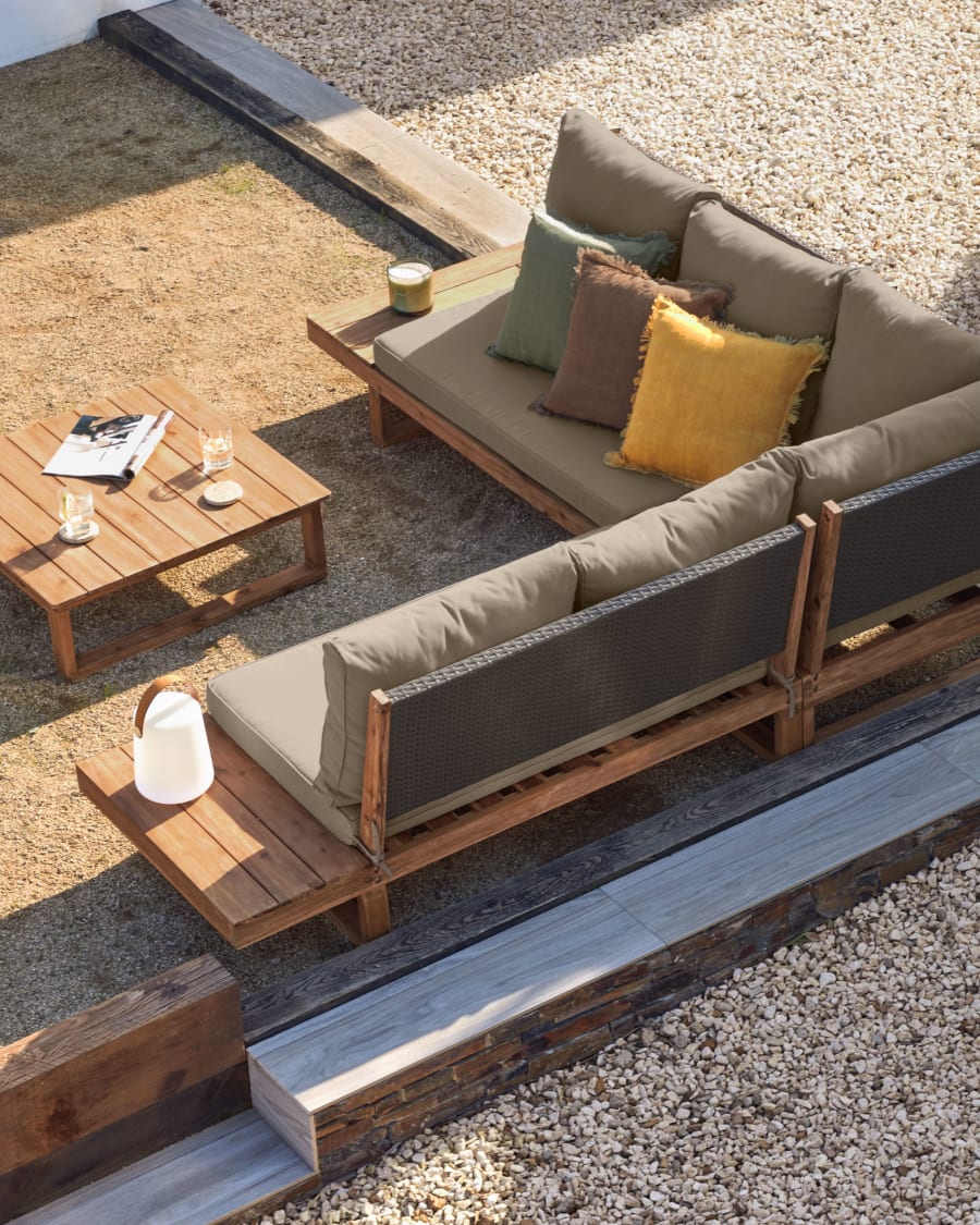 Flaviina 5 seater solid acacia wood corner sofa set with table