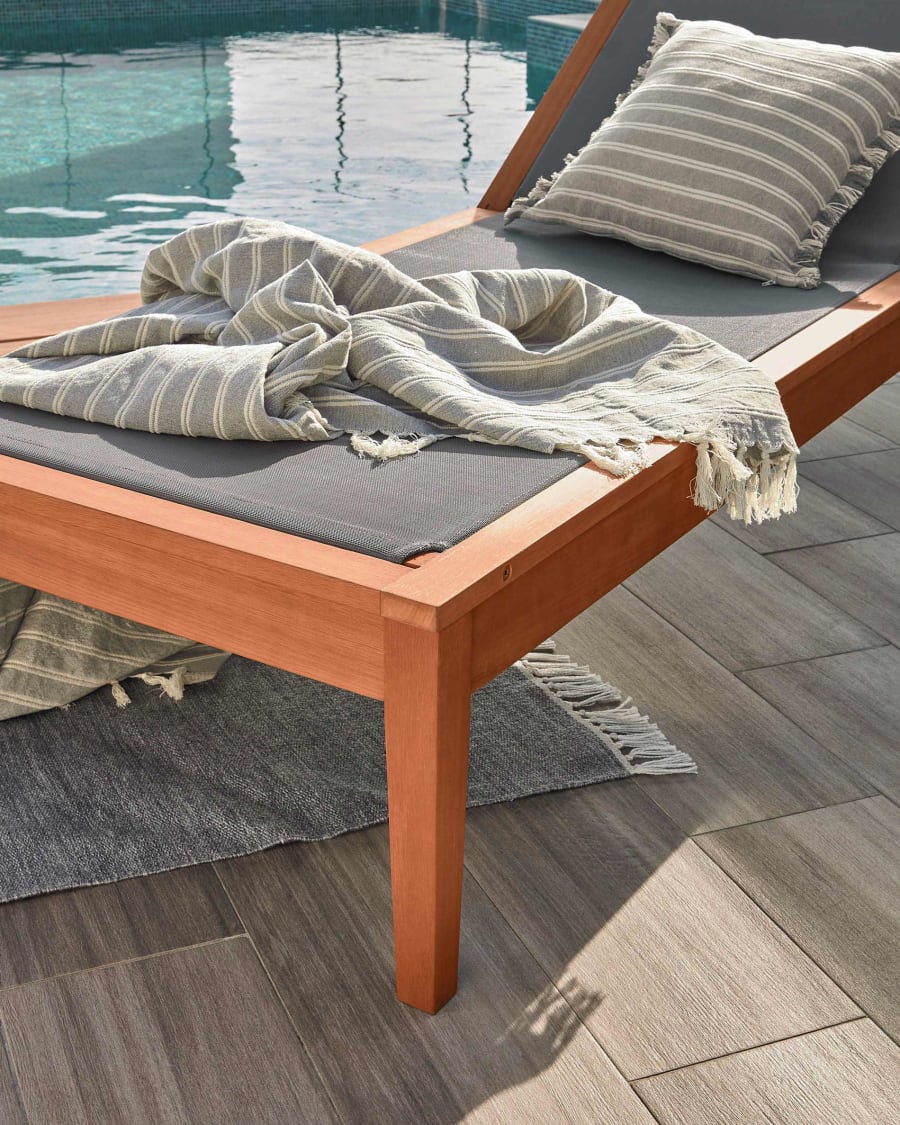Caterin solid eucalyptus wood outdoor sun lounger in grey, FSC 100%
