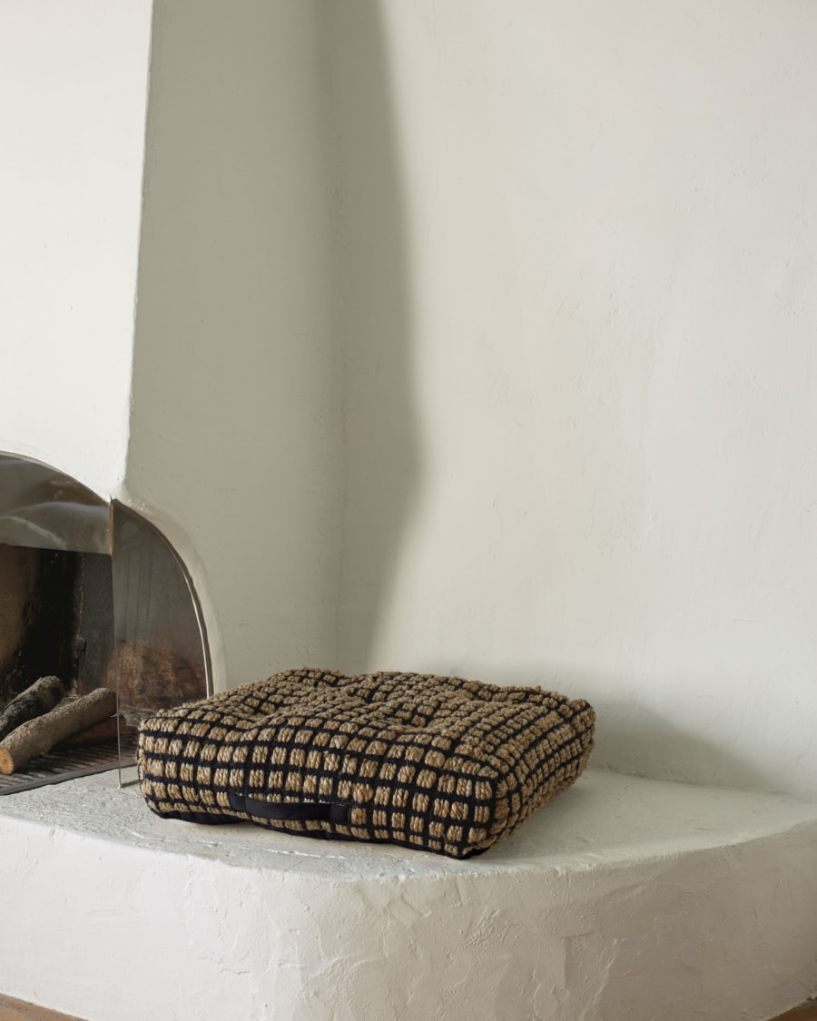 Adelma jute and cotton floor cushion and pallet in black and neutral 63 x 63 cm