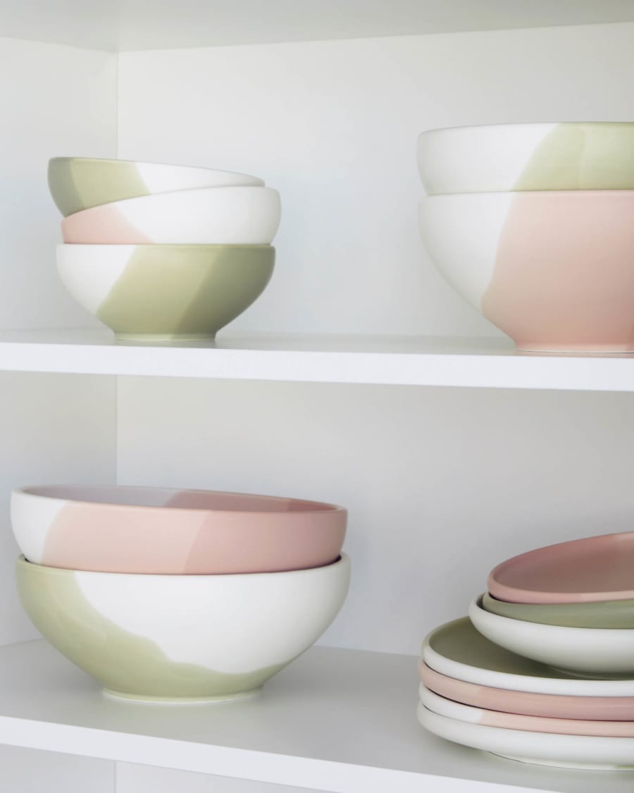 Sayuri large porcelain bowl in green and white