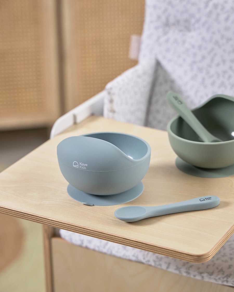 Epiphany spoon and suction bowl set in blue silicone