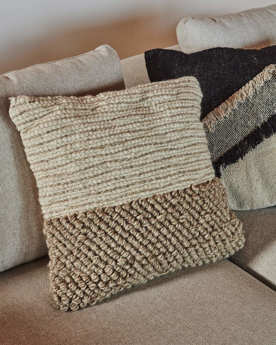 Maday wool and cotton cushion cover in beige 45 x 45 cm