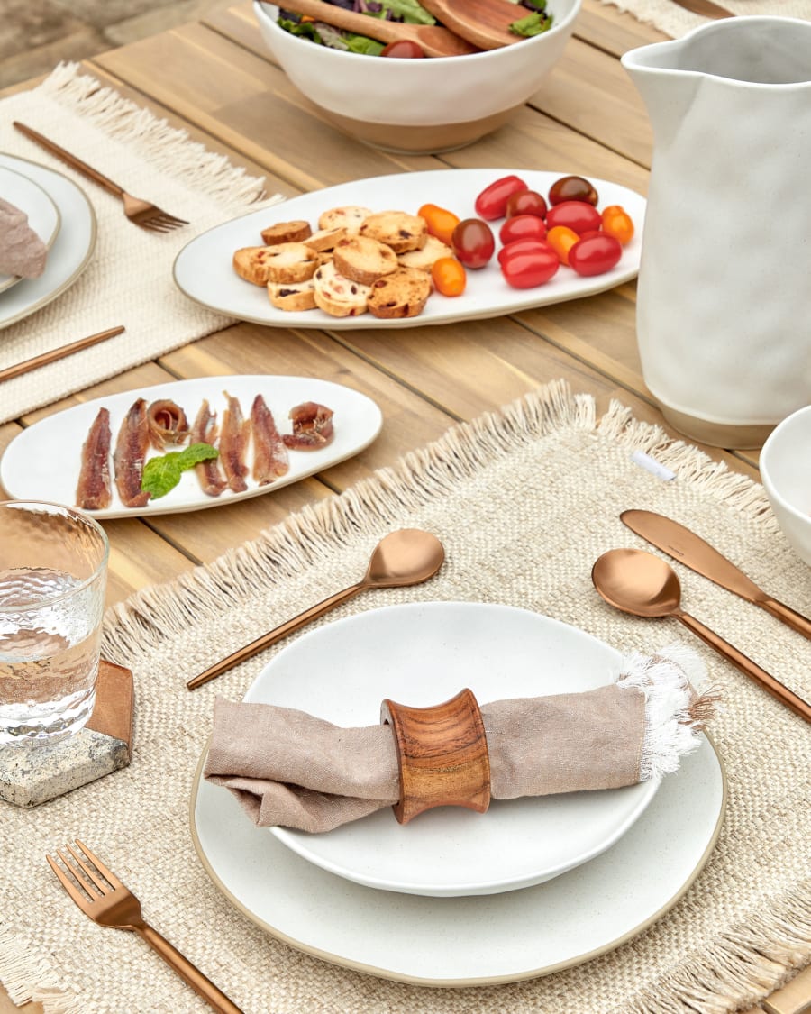 Ryba flat plate in white and brown ceramic