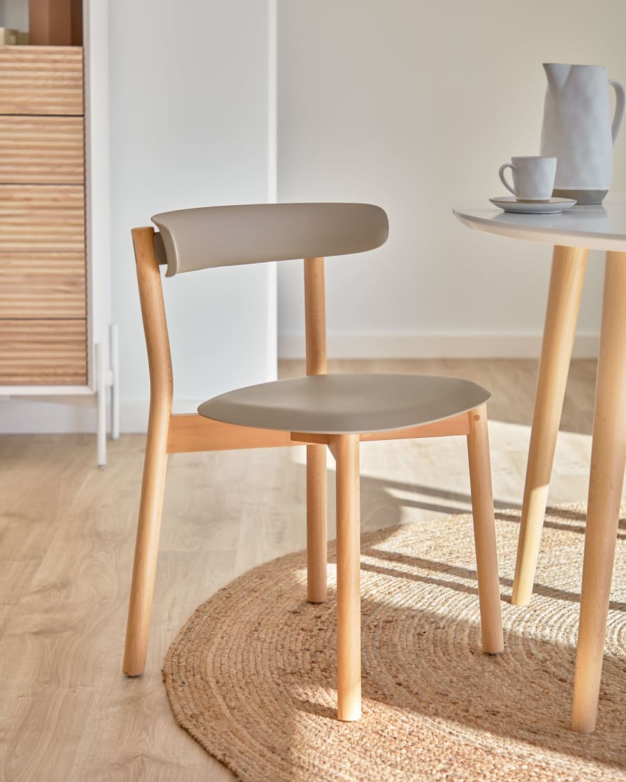 Santina beech wood stackable chair in brown