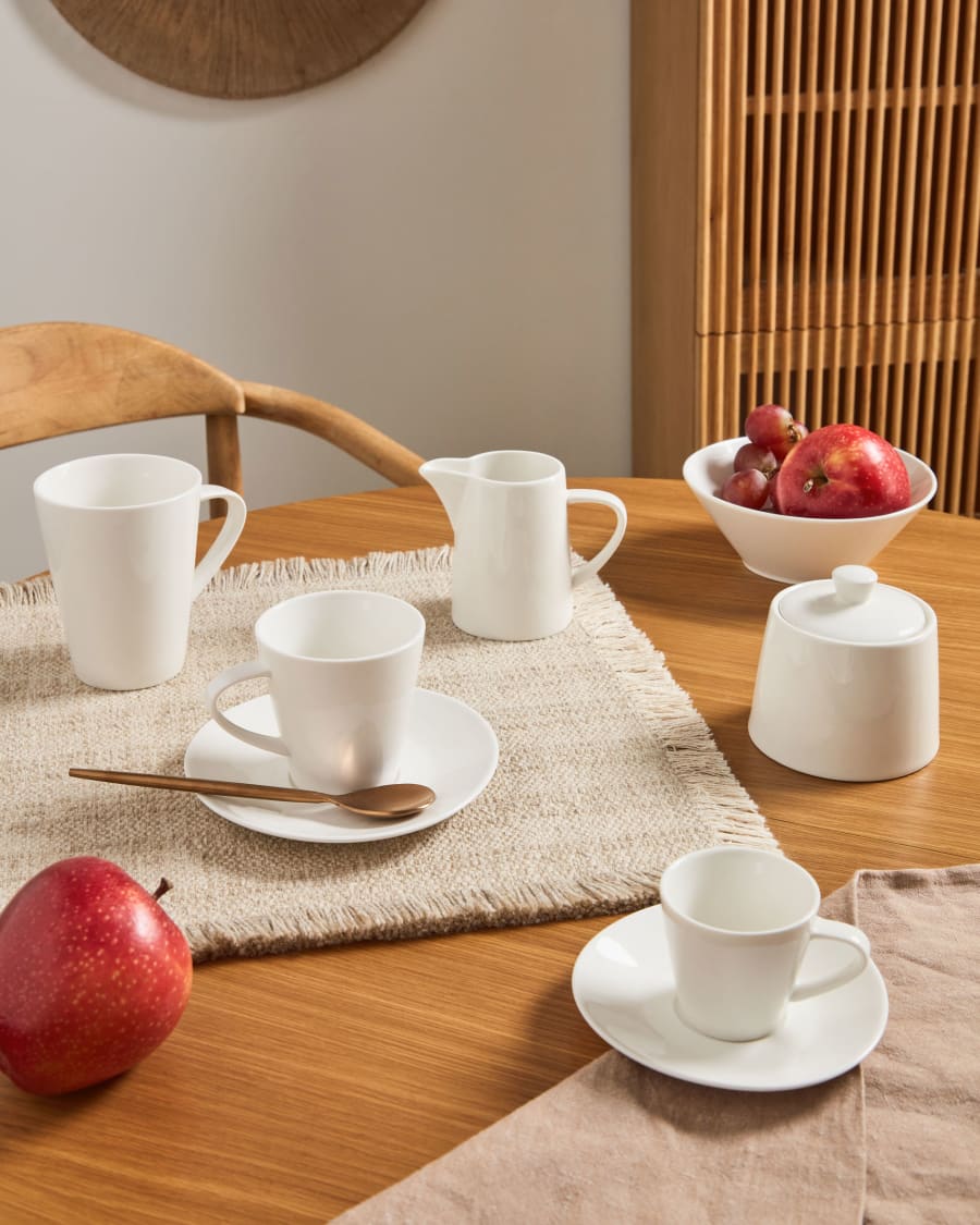 Pierina small porcelain coffee cup and saucer in white