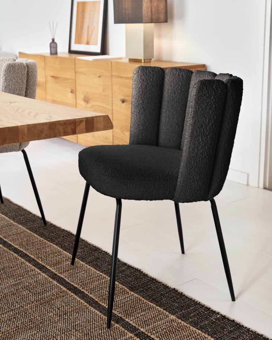 Aniela chair in black bouclé and metal with black finish FR