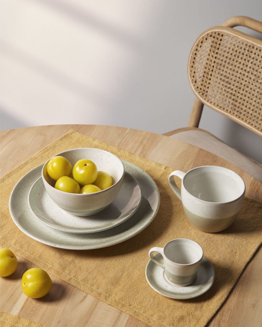 Elida flat ceramic plate in beige and green