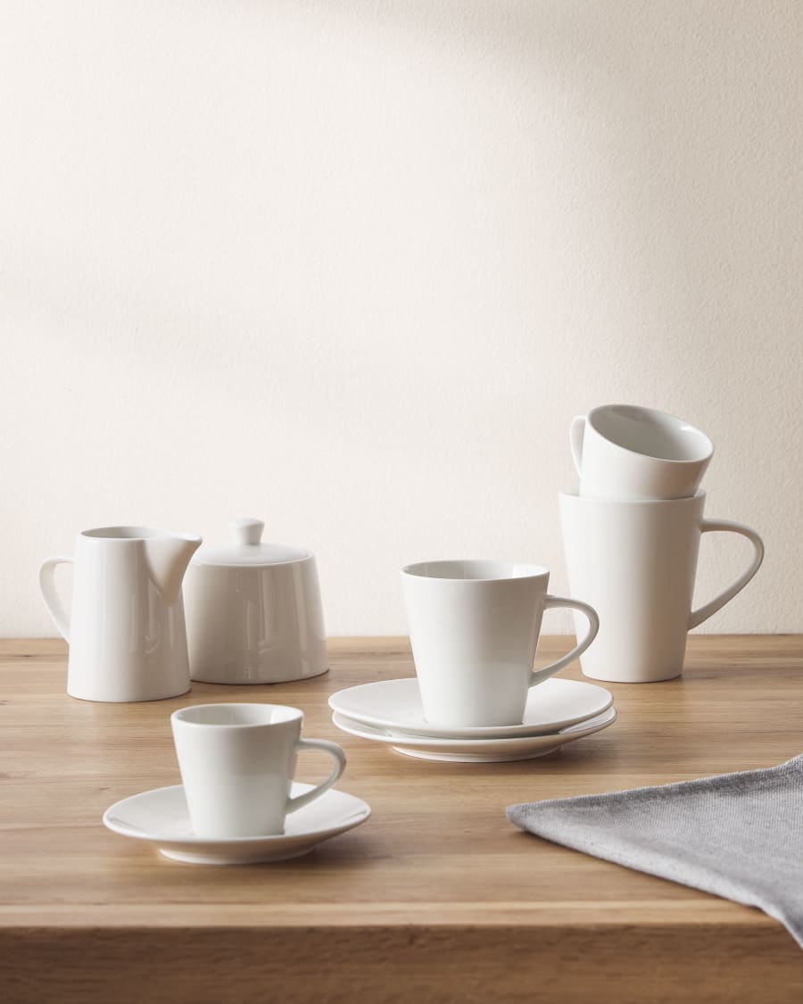 Pierina small porcelain coffee cup and saucer in white