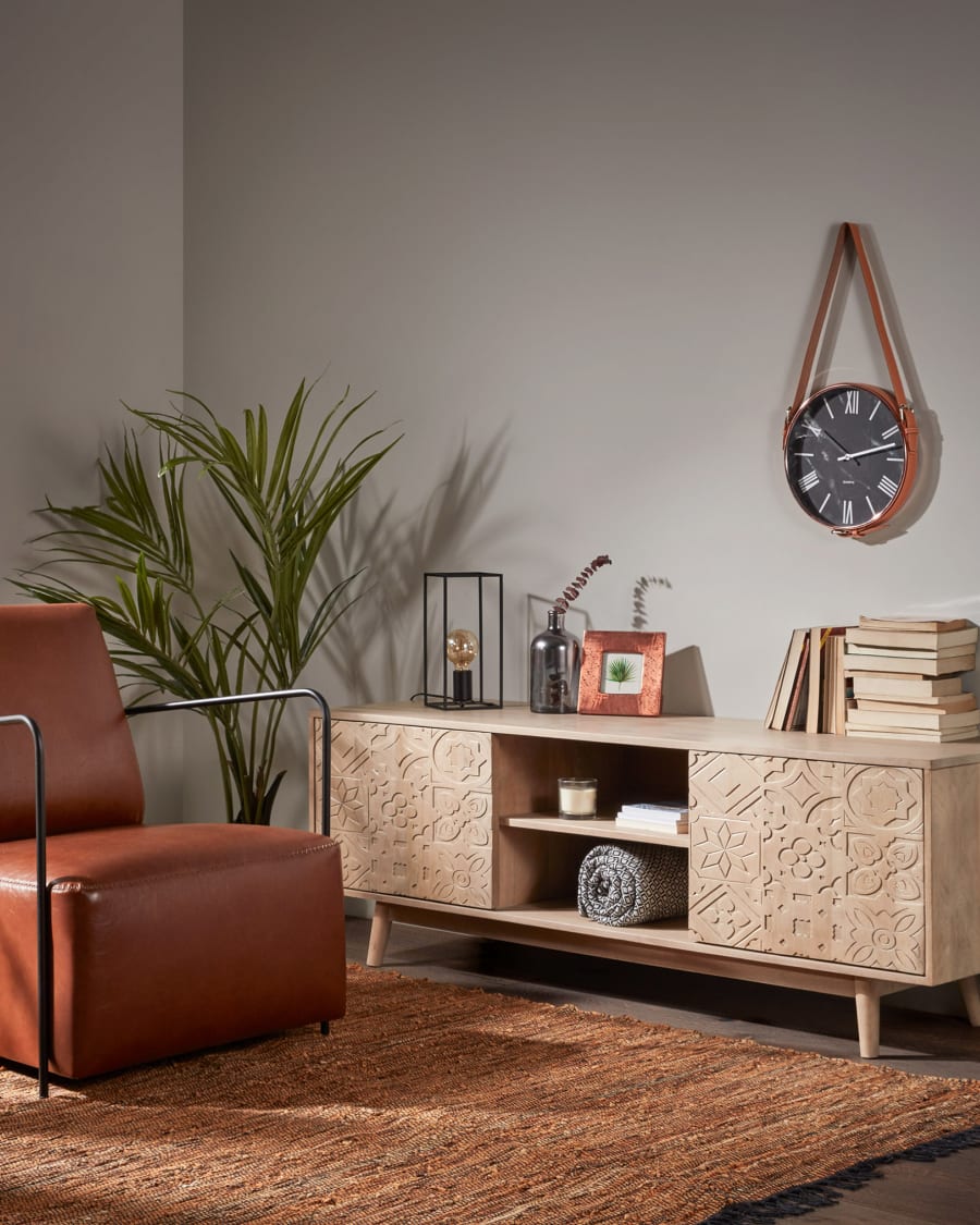 Seleb solid mango wood TV stand with 2 doors, 160 x 56 cm