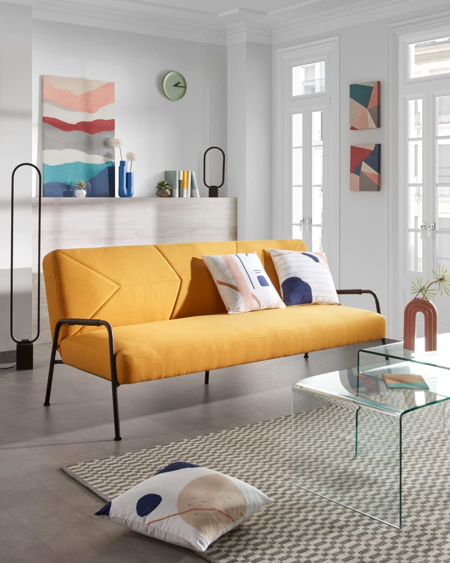 Neiela three seater sofa bed in mustard yellow, 180 cm