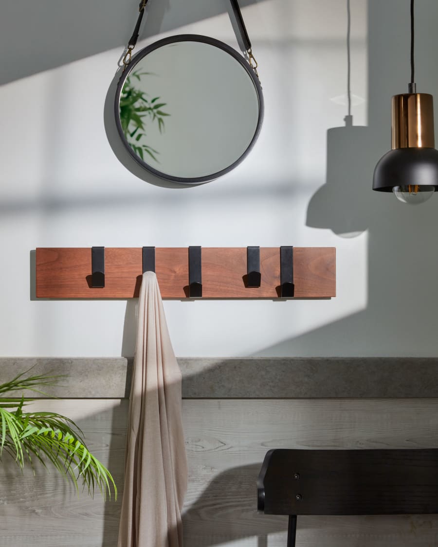 Raintree MDF and faux leather mirror in black, Ø 30 cm