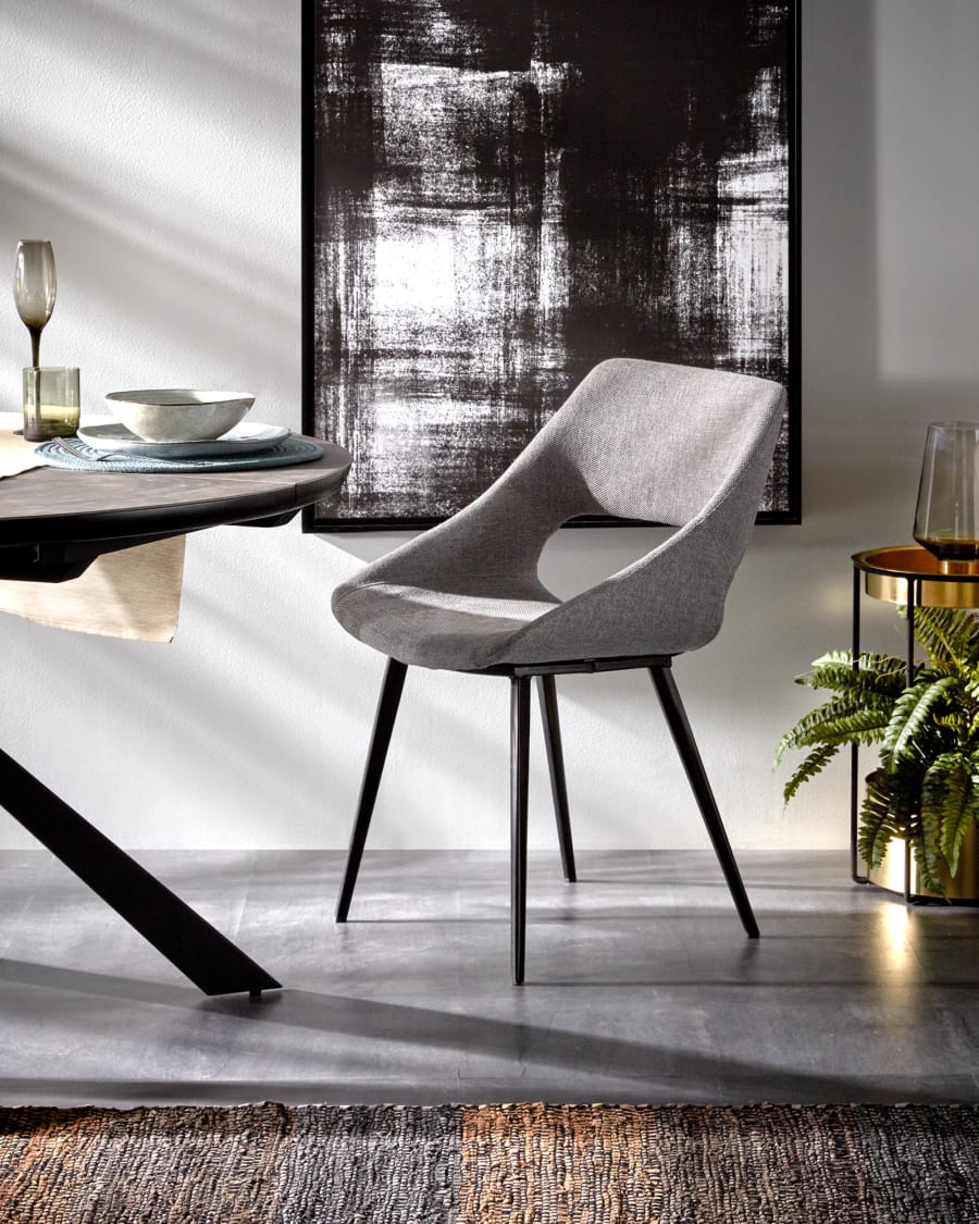 Hest light grey chair with steel legs with black finish