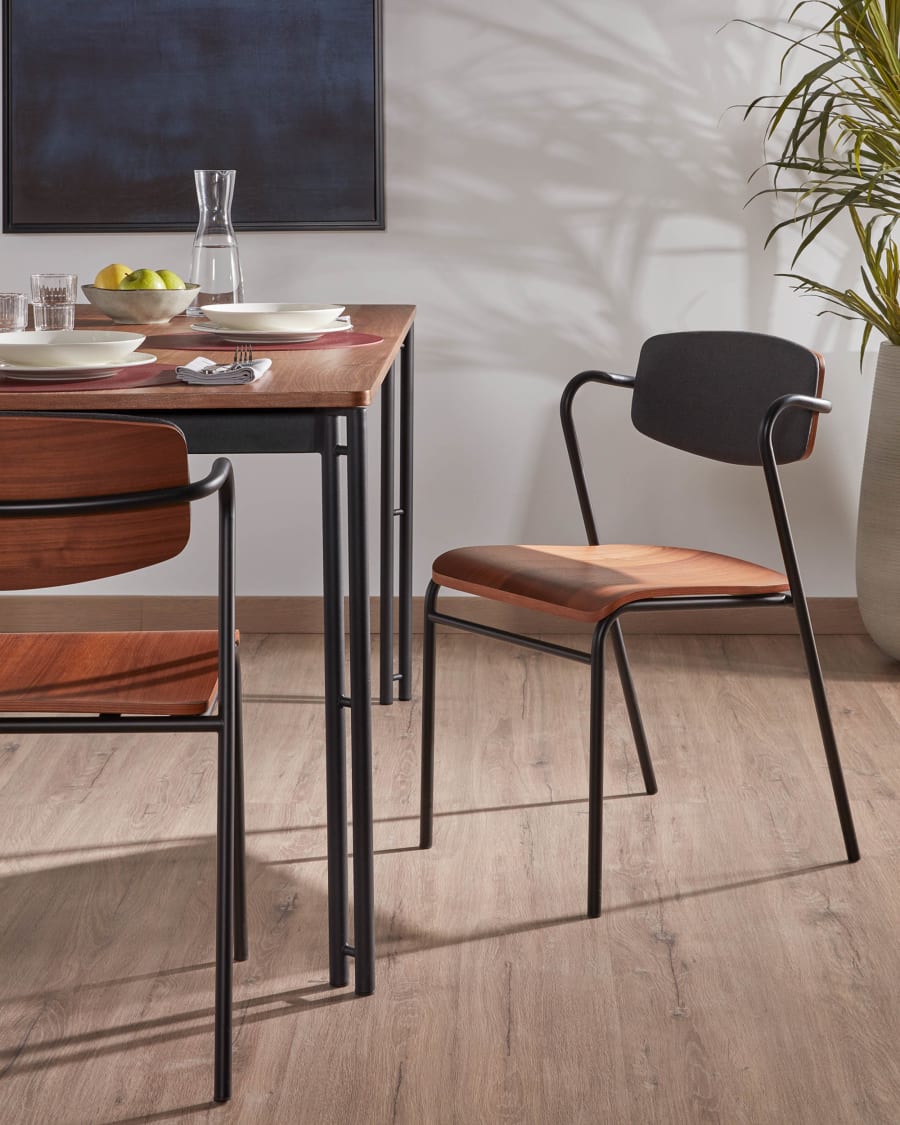 Zaha dark grey chair in walnut veneer and steel with black finish