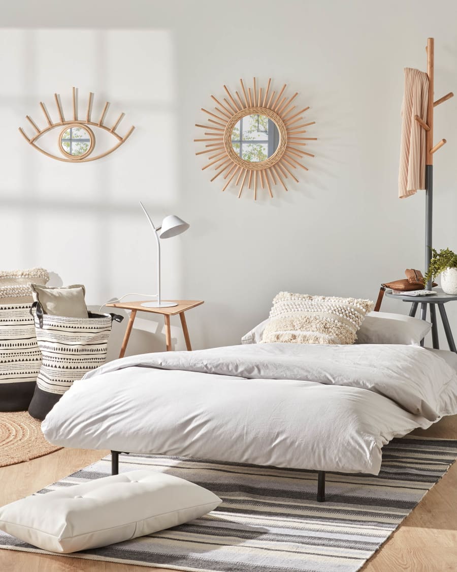 Tupana 2 seater sofa bed in white faux leather, 100 cm