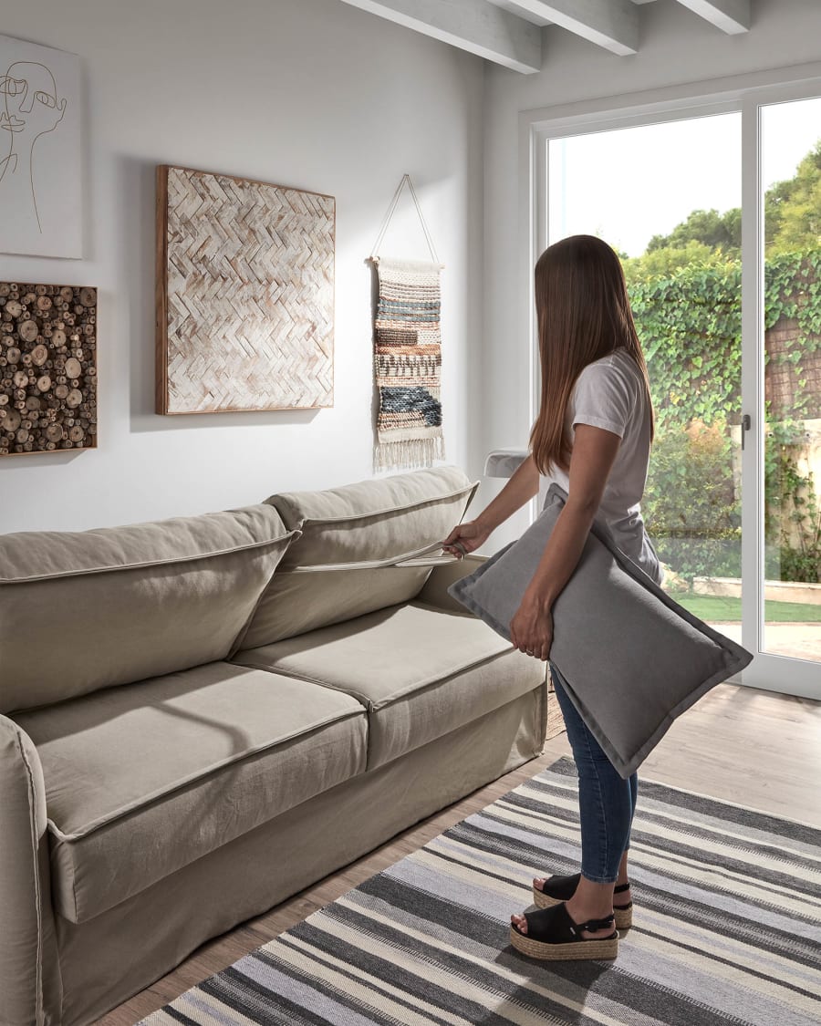 Samsa 2 seater polyutherane sofa bed in beige, 160cm