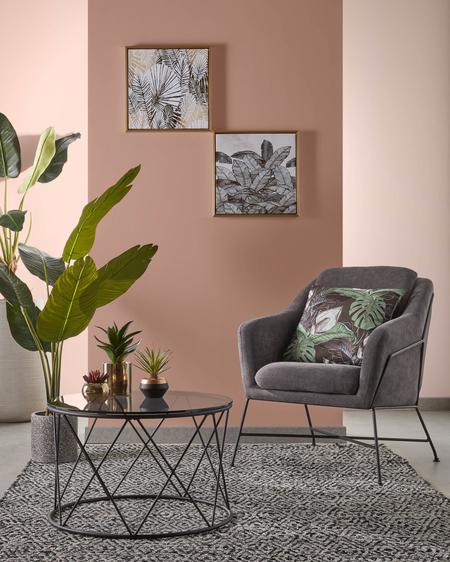 Brida armchair in dark grey with steel structure in black finish.