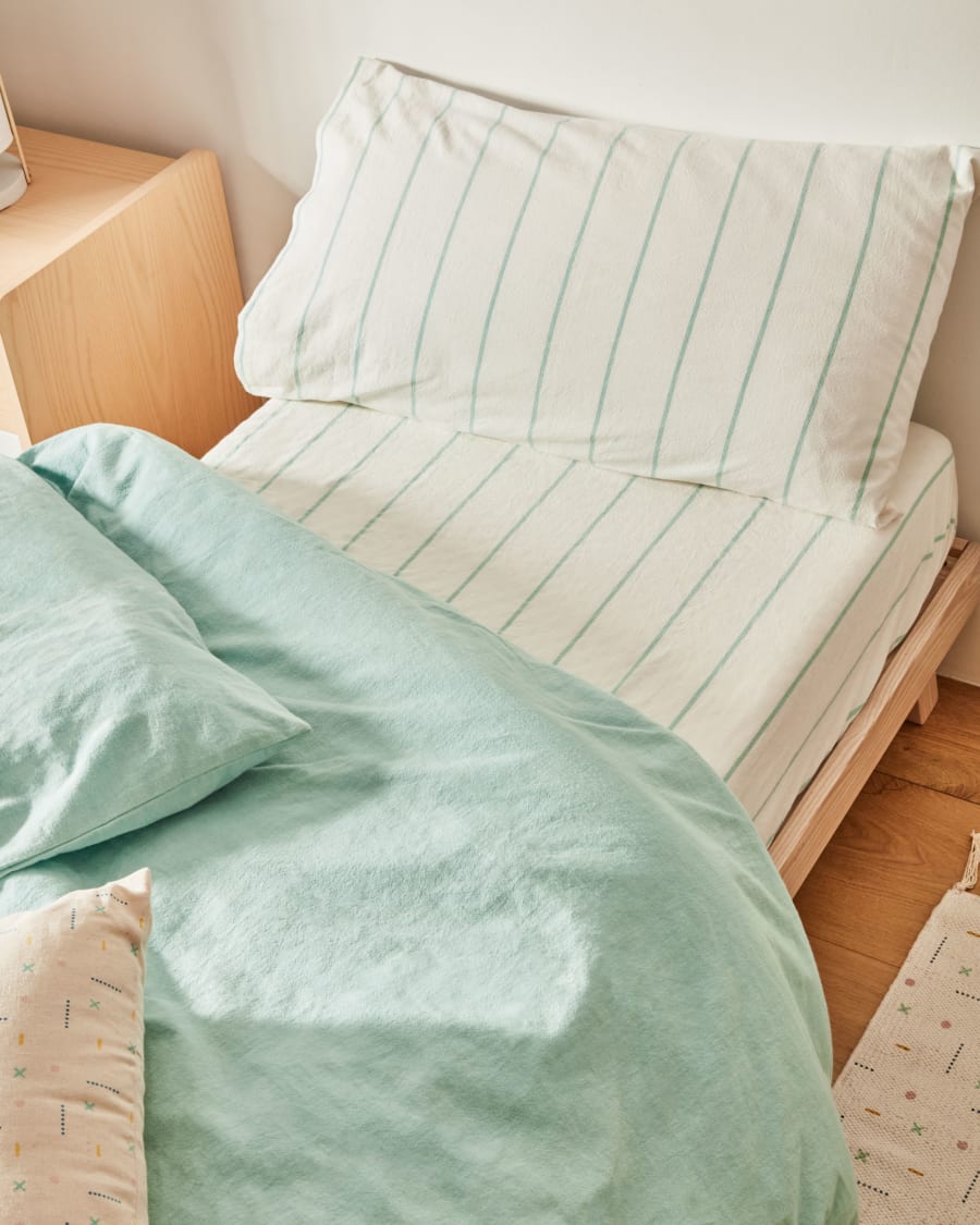 Gaitana duvet cover, sheet & pillowcase set in turquoise GOTS-certified cotton 90 x 190 cm
