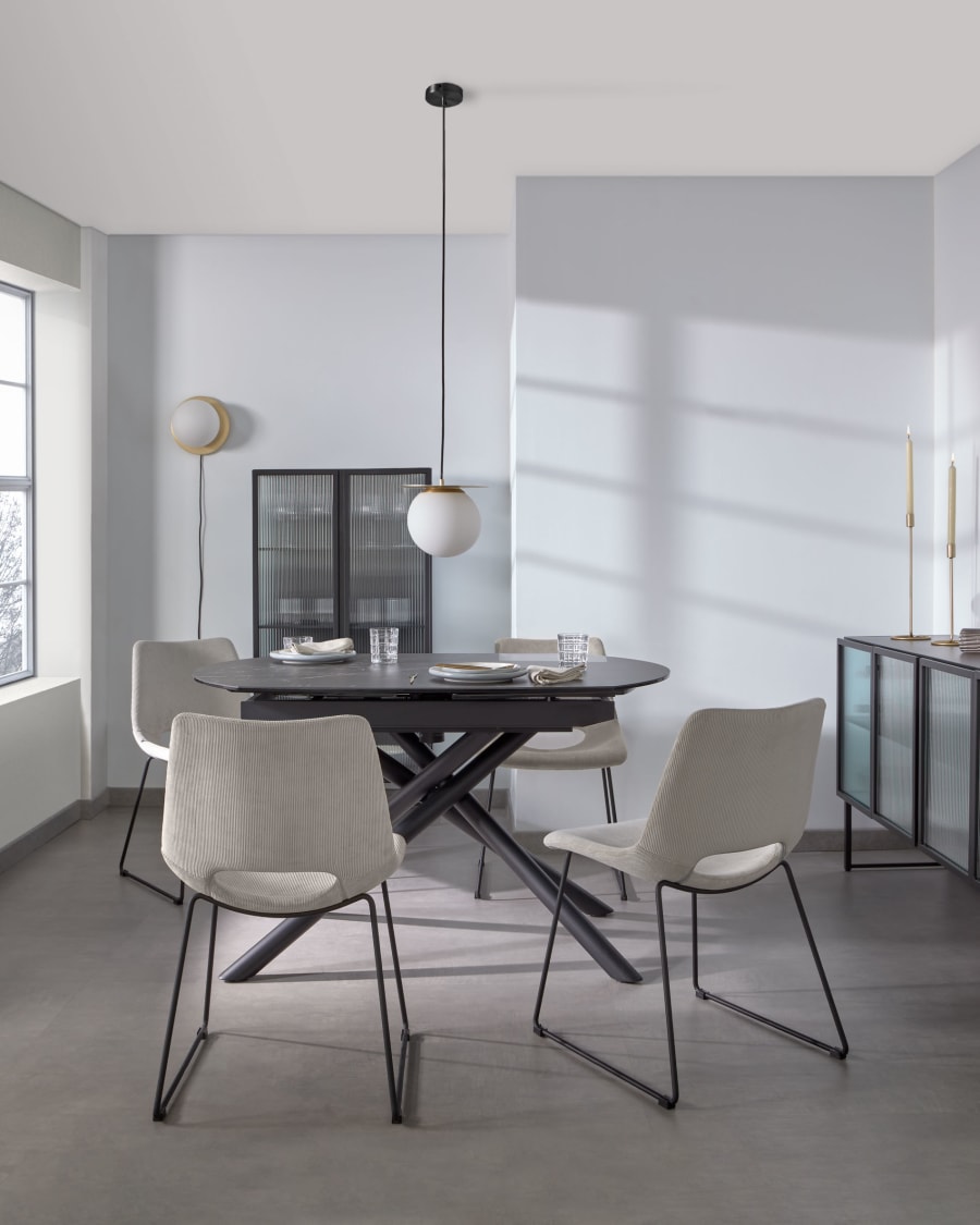 Zahara beige corduroy chair with steel legs with black finish