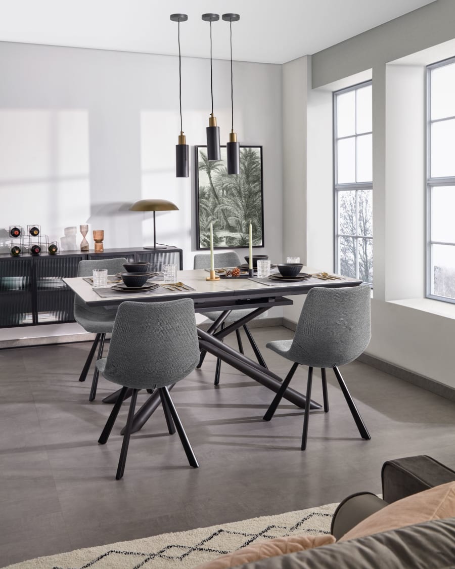 Καρέκλα Alve, ανοιχτό γκρι και μαύρα ατσάλινα πόδια