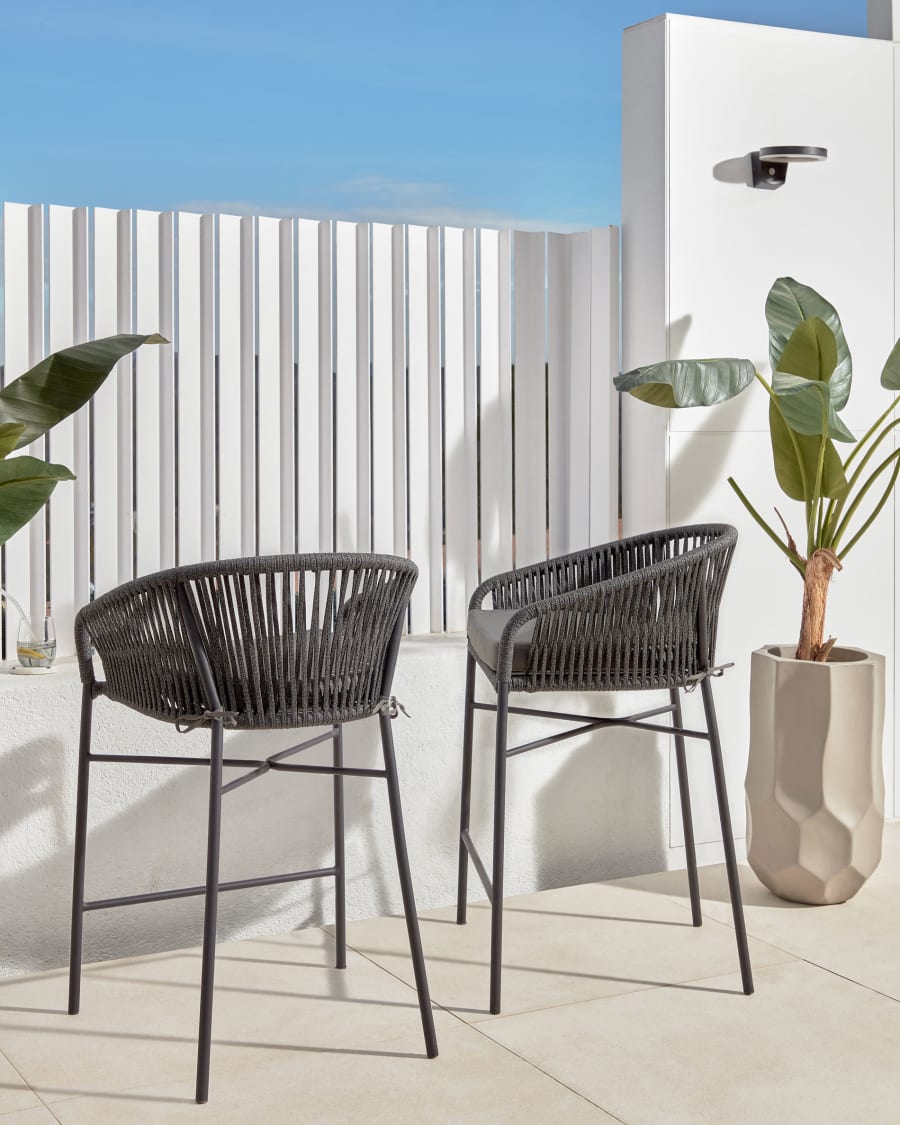 Yanet rope stool in black 65 cm in height