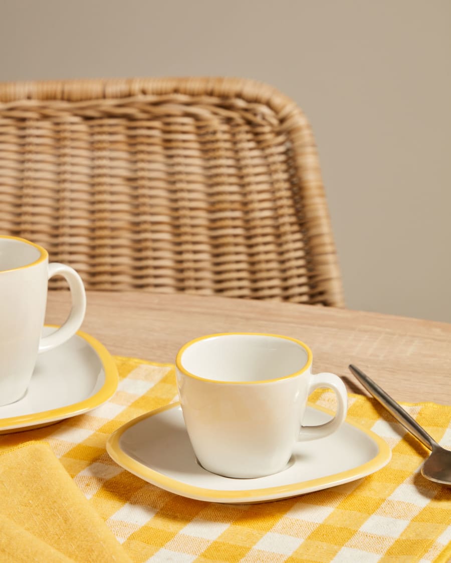 Odalin porcelain coffee cup in yellow and white