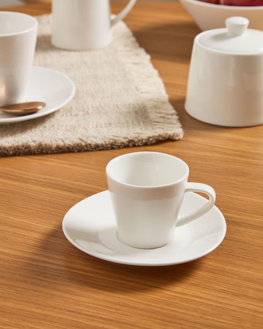 Pierina small porcelain coffee cup and saucer in white