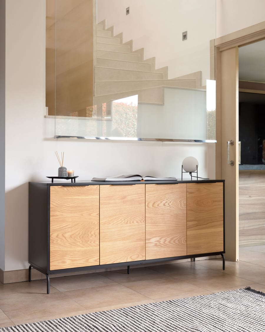 Savoi 4 door MDF sideboard with black lacquer & painted steel, 165 x 80 cm