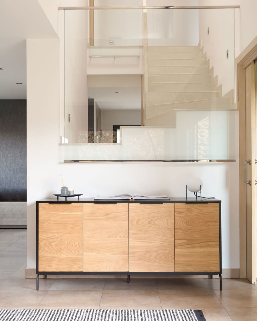 Savoi 4 door MDF sideboard with black lacquer & painted steel, 165 x 80 cm