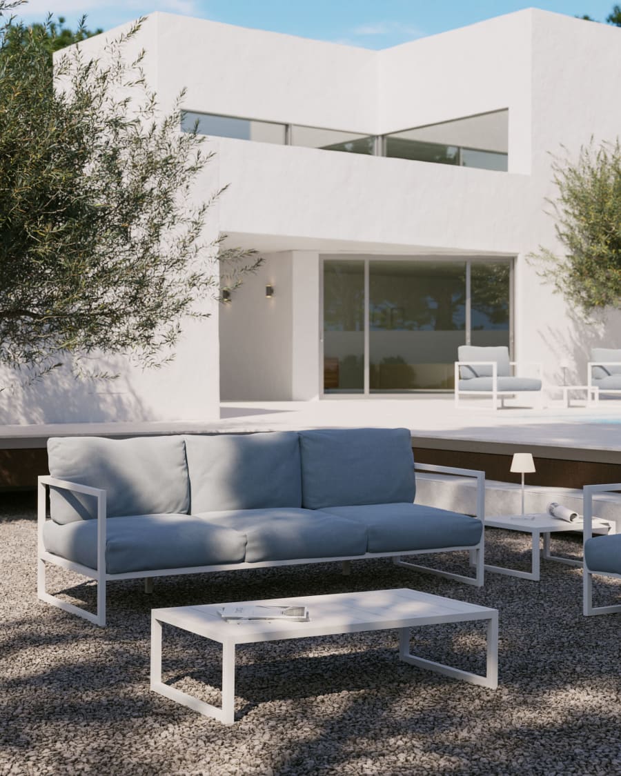 Comova 100% outdoor 3-seater sofa in blue and white aluminium, 222 cm