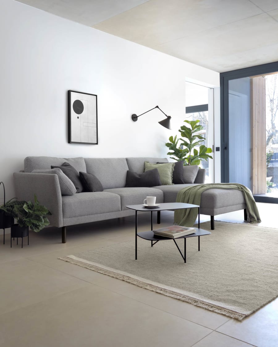 Gilma grey 3-seater sofa with right-hand chaise longue with legs in dark finish 260 cm