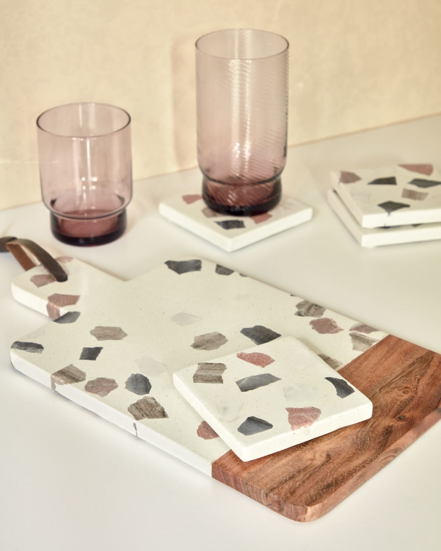Temira wood and multicoloured terrazzo serving board