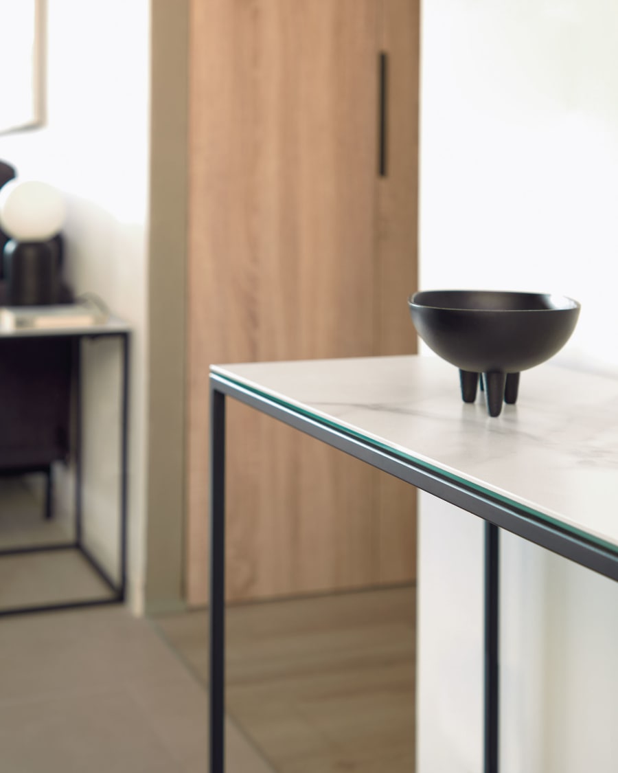 Rewena console table with Kalos Blanco porcelain top and steel structure, 110 x 75 cm