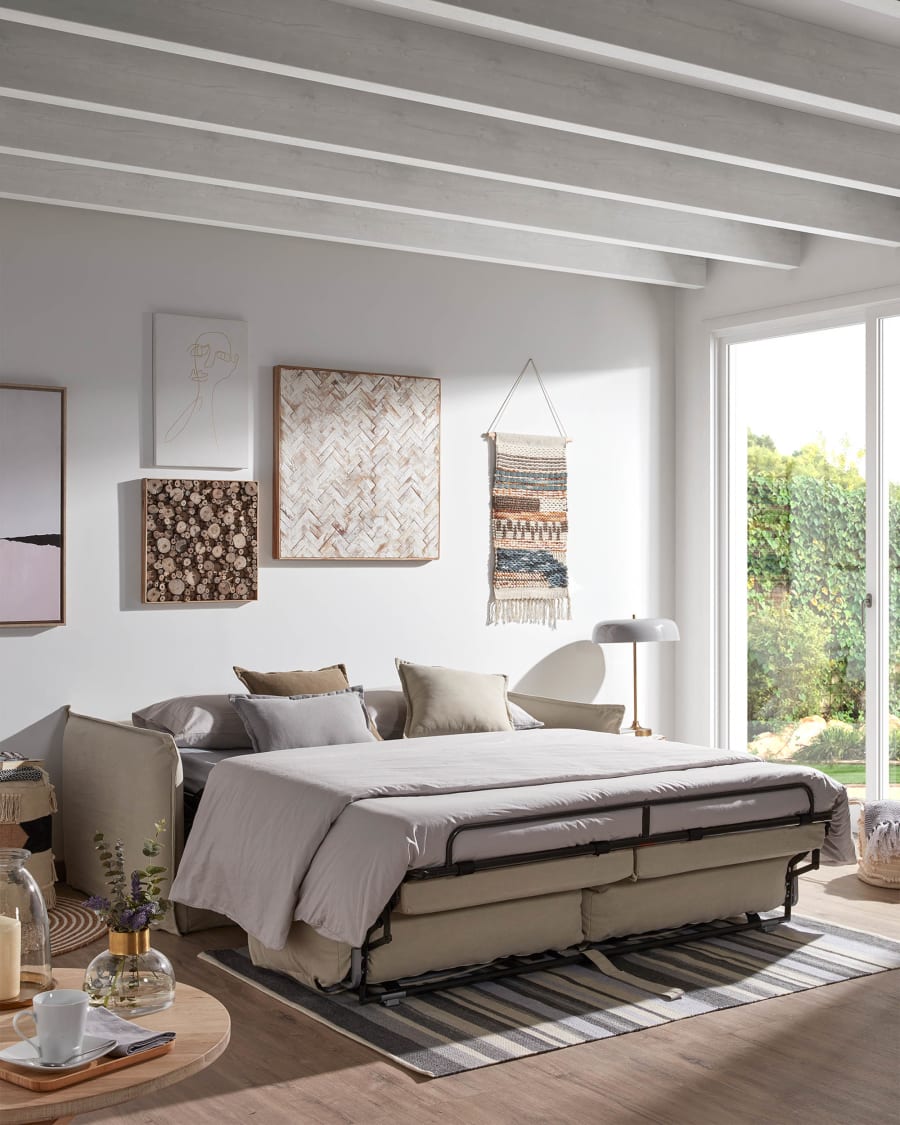 Samsa 2 seater polyutherane sofa bed in beige, 160cm