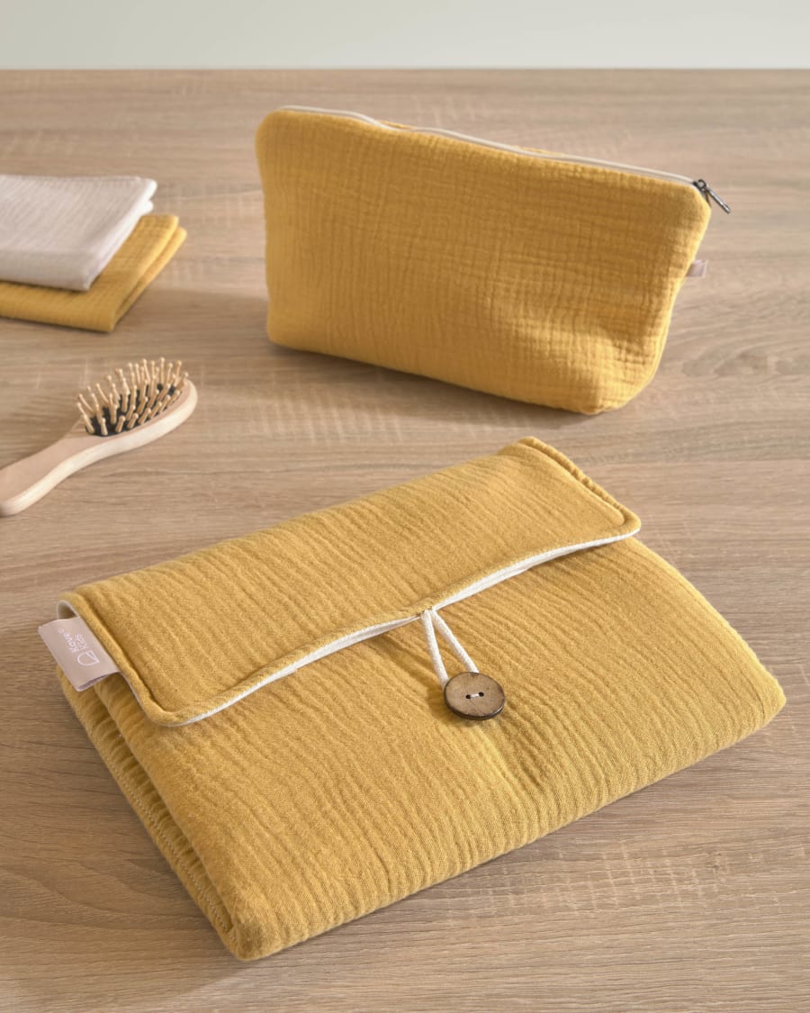 100% organic cotton (GOTS) Jeila travel changing mat in mustard yellow