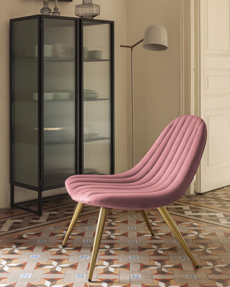 Marlene pink velvet chair with steel legs with gold finish
