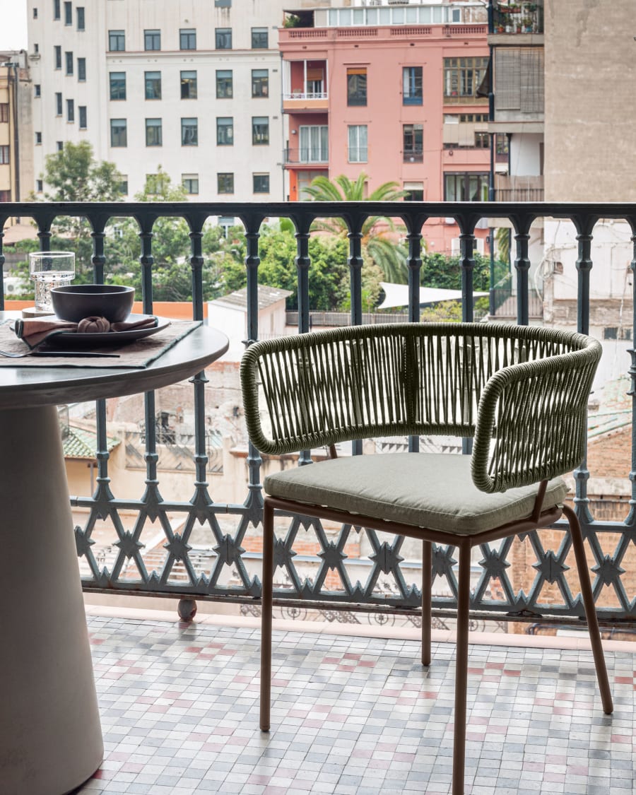Nadin green cord chair with galvanised steel legs.