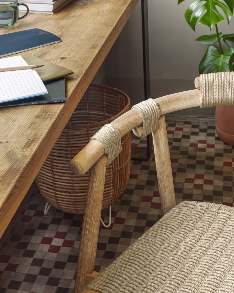 Majela stackable chair in solid eucalyptus with oak-effect finish and beige rope FSC 100%