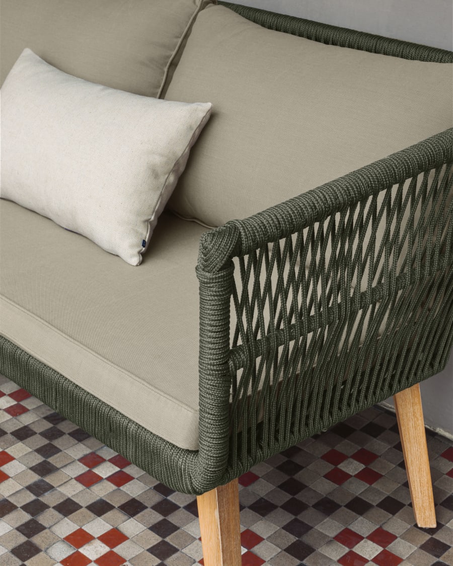 Set Inti 2-Sitzer Sofa und 2 Stühle mit grünem Seil FSC 100%