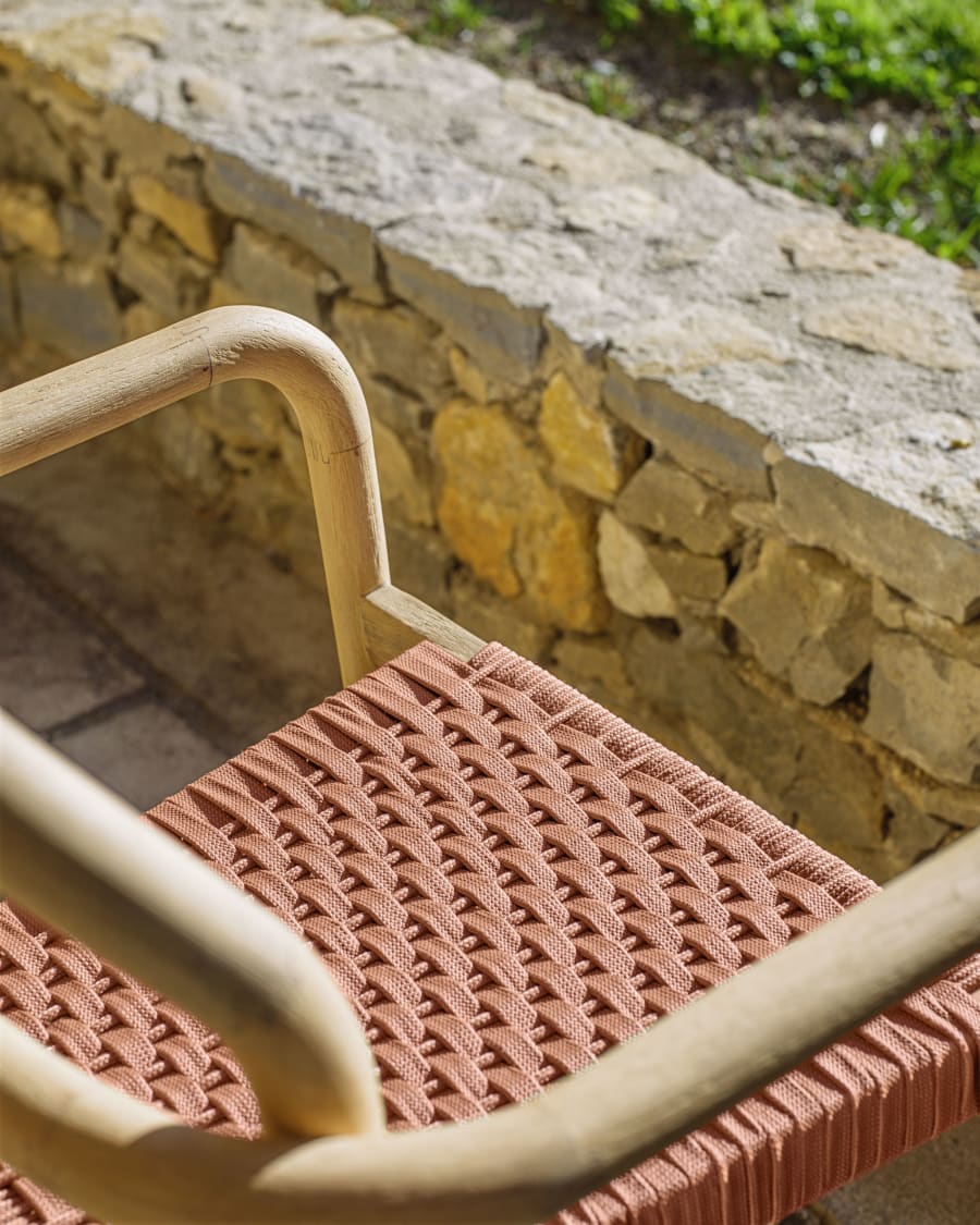 Sheryl stackable chair in solid eucalyptus and terracotta rope FSC 100%