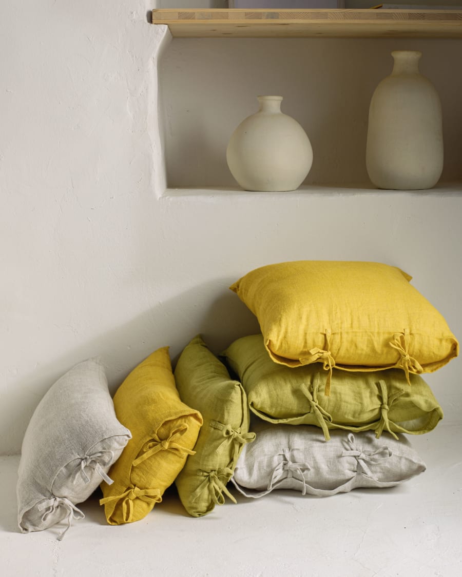 Yellow linen cushions best sale