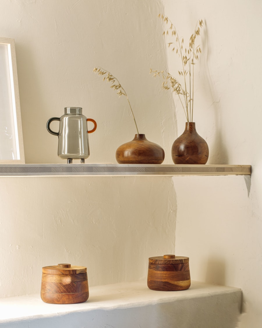 Tyara solid acacia wood vase, 15,5 cm