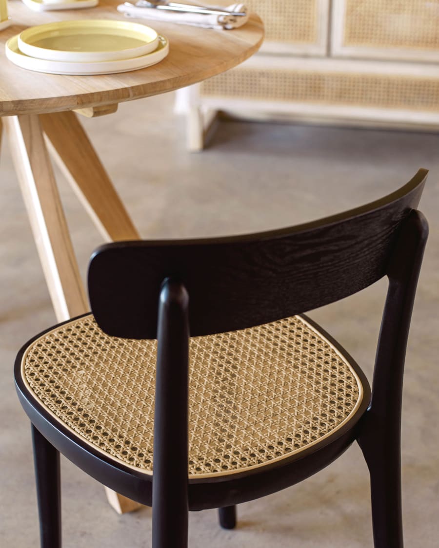 Romane chair in solid beech with black finish, ash veneer and rattan