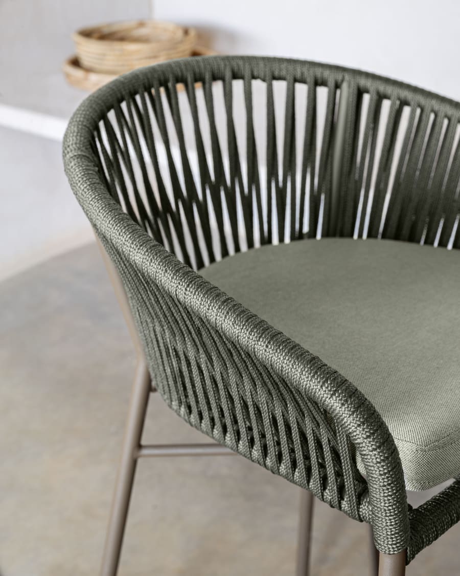 Yanet stool made from green cord and galvanised steel, height 65 cm
