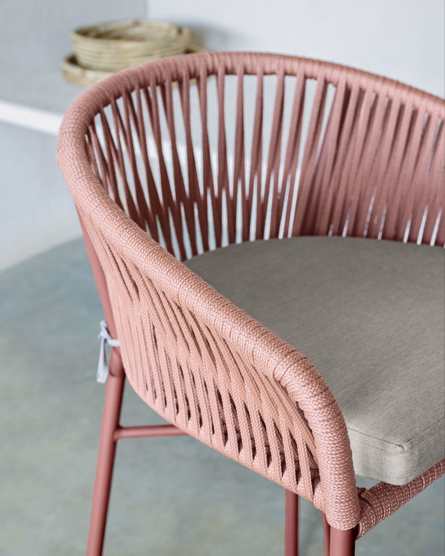 Yanet stool made from terracotta cord and galvanised steel, height 65 cm