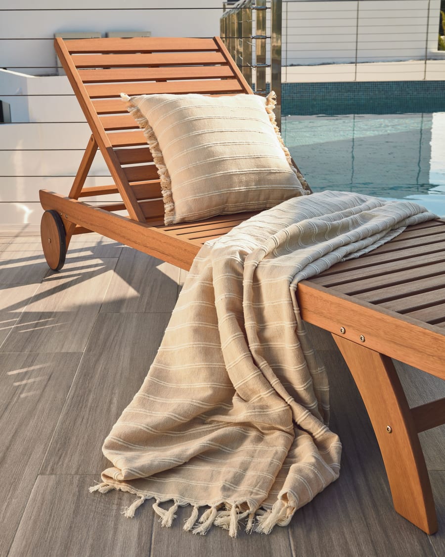 Sweeney 100% cotton blanket with beige and white stripes 170 x 130 cm