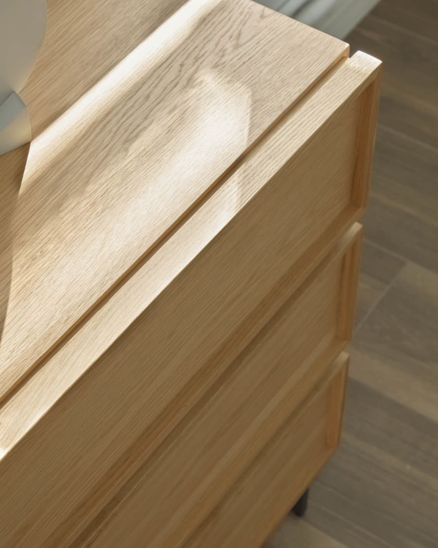 Taiana 2 door 3 drawer sideboard in oak veneer with black steel structure, 160 x 78 cm